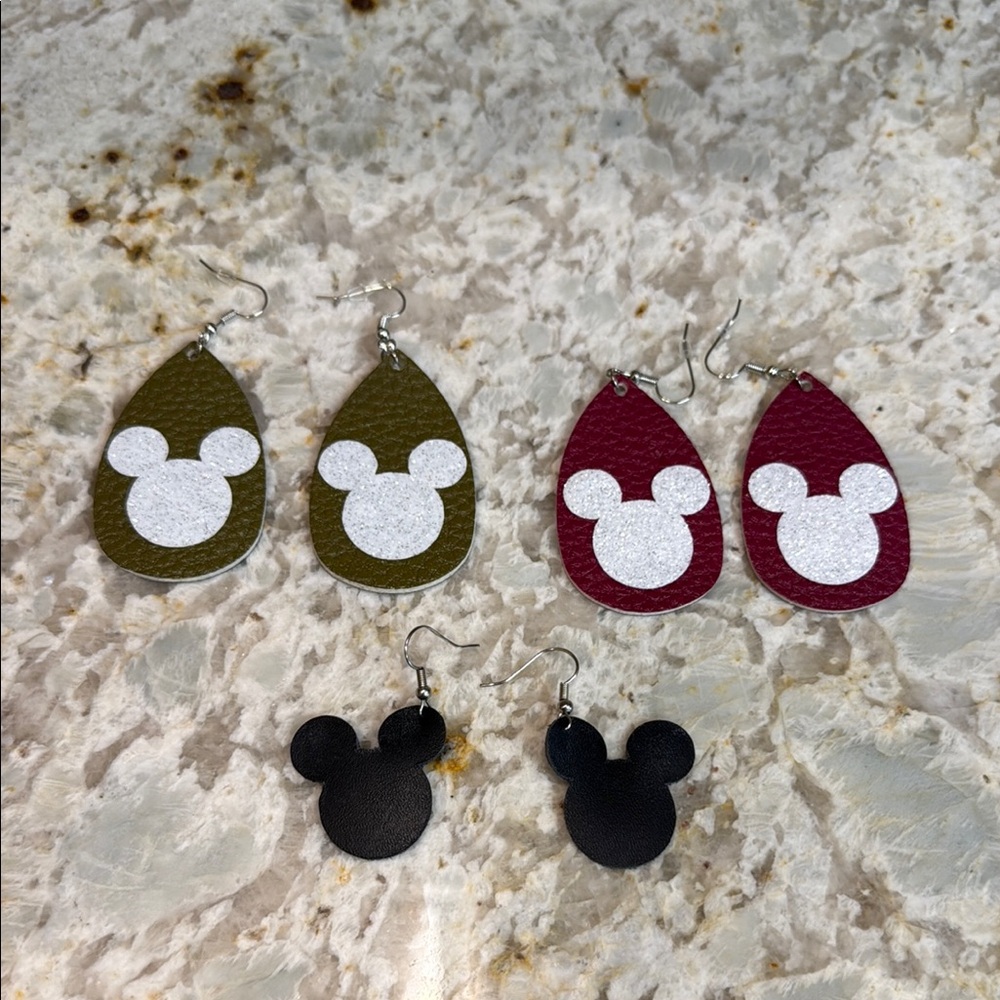 Mickey Mouse Kids Earrings Set - Green, maroon and Black